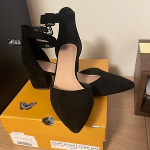 FISACE Womens Low Mid Square Heel Office Ladies Pointed Toe Pumps Shoes